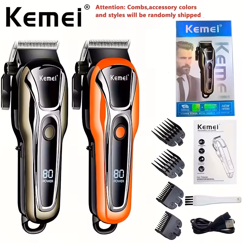 Kemei KM-PG1990A Cordless Professional Hair Clipper – USB Rechargeable with LCD Display