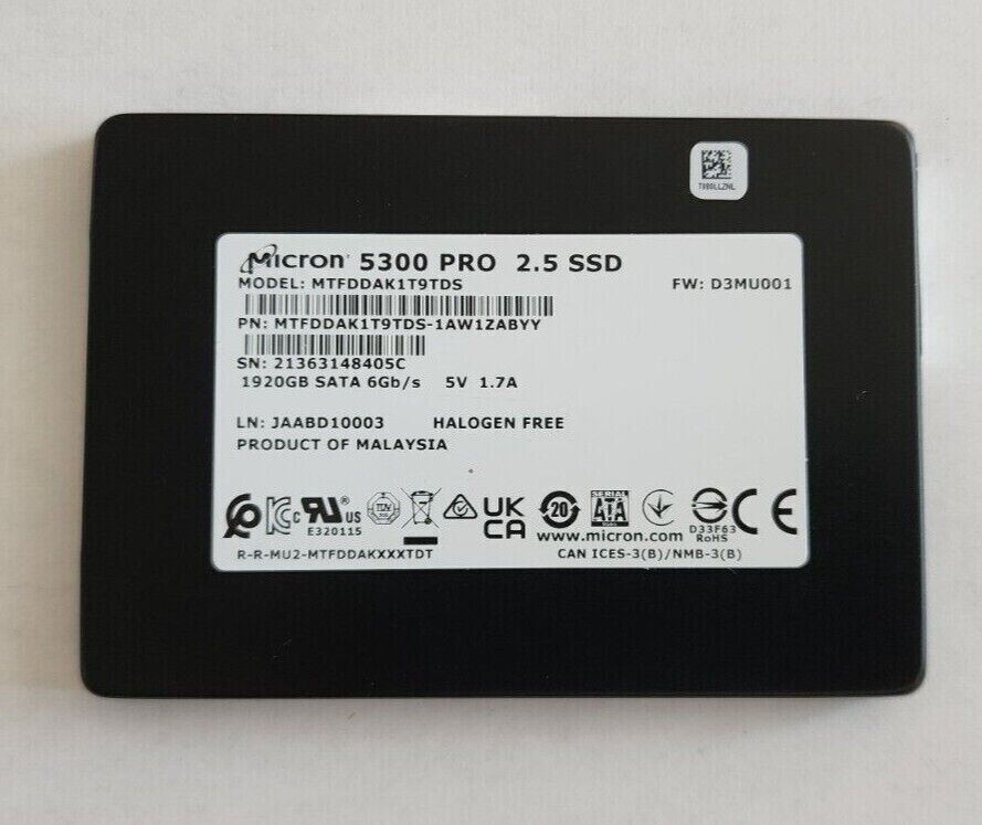 Micron 5300 Pro 1.92TB 2.5″ SATA SSD | Enterprise Data Centre Drive