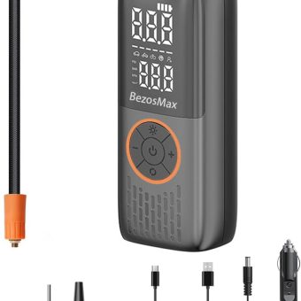BezosMax 150PSI Cordless Portable Air Compressor 🚗 | 6000mAh Smart Tire Inflator with LED Light, Digital Pressure Gauge for Car, Bike & Motorcycle