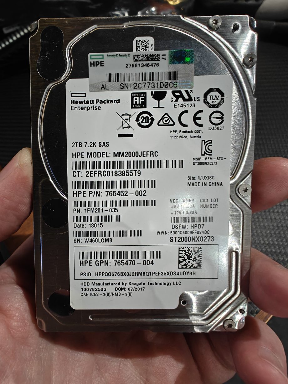 HPE 2TB 7.2K SAS 2.5″ SFF Enterprise Hard Drive — MM2000JEFRC / 765452-002