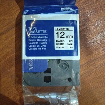 Sealed compatible Brother TZe-231 12mm x 8m black on white laminated label tape cassette