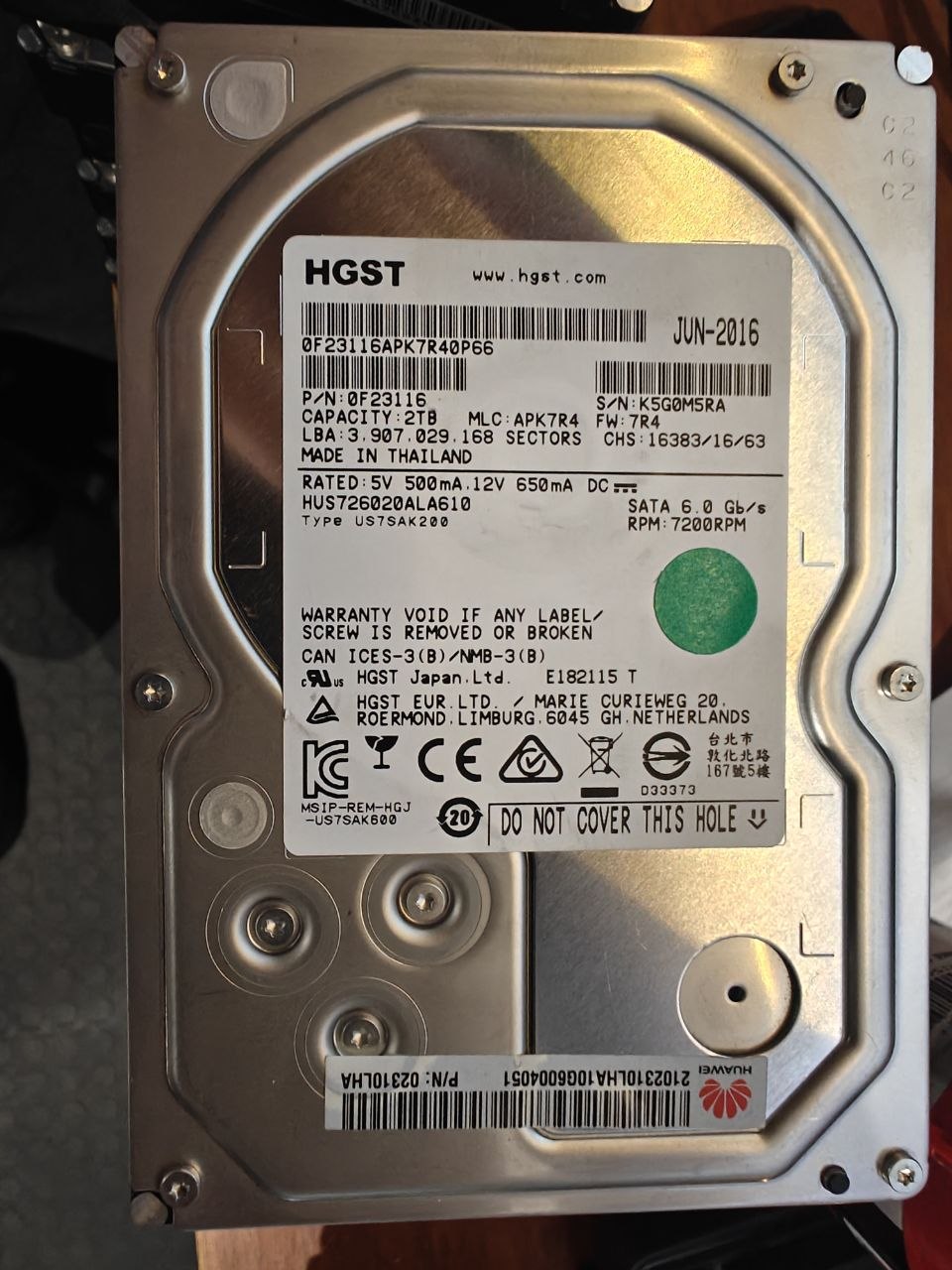 HGST Ultrastar 7K6000 2TB 7.2K SATA 6Gb/s 3.5" Enterprise Hard Drive — HUS726020ALA610 (0F23116)