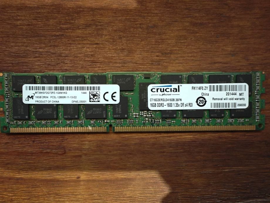 Crucial 16GB DDR3L-1600 ECC Registered Server RAM PC3L-12800R 2Rx4 RDIMM (CT16G3ERSLD4160B.36FN)