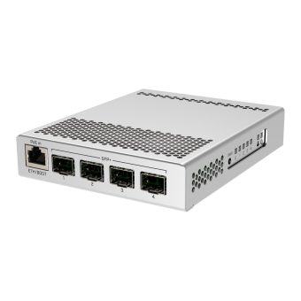 MikroTik CRS305-1G-4S+IN desktop switch front with 4 SFP+ ports