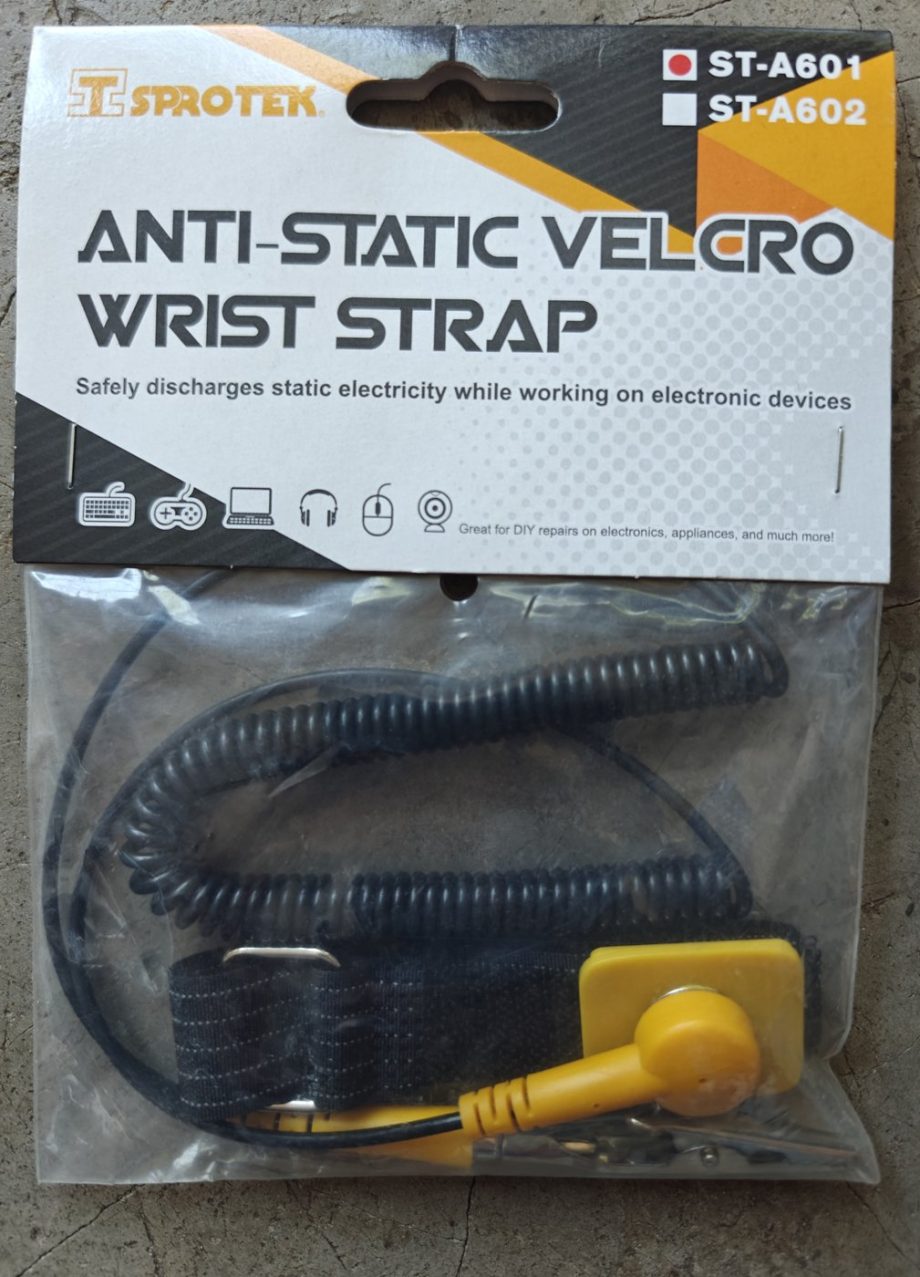Sprotek ST-A601 Anti-Static Velcro Wrist Strap — Coiled Ground Cord & Crocodile Clip (New)